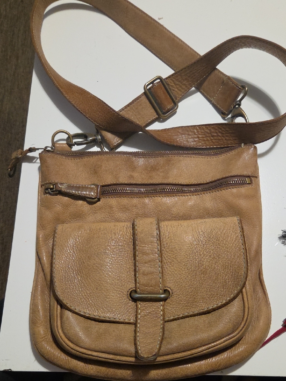 ROOTS Leather Crossbody Bag in Tan